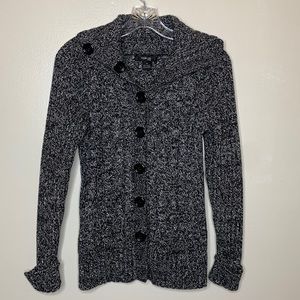 STYLE & CO Petite Cardigan Sweater Black & White Marled Knit Button Front MP